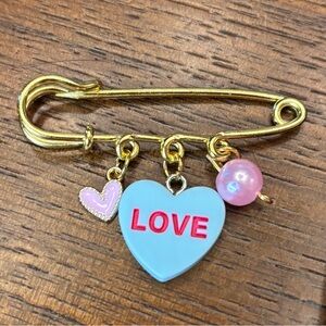 New Gold Love Heart Brooch with Pink Accents